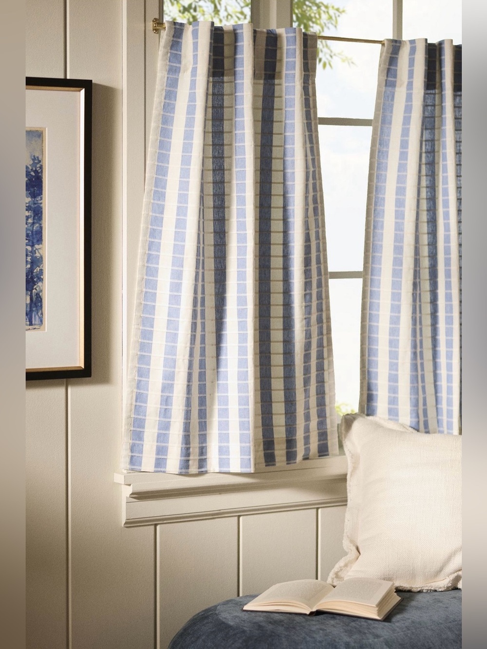 Anthropologie Cotton Woven Stripe Café Curtains, Set of 2